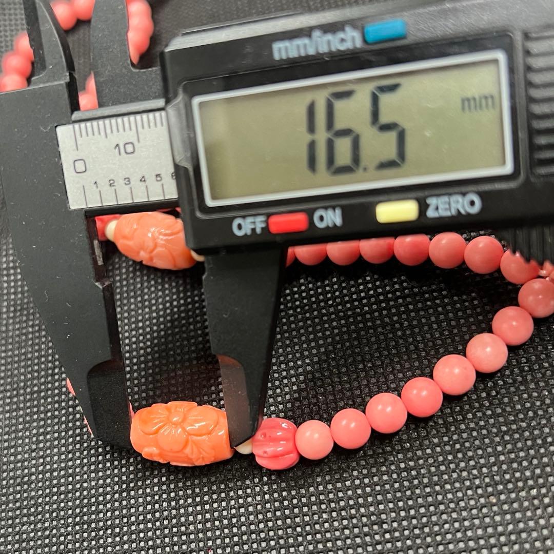 新品　天然珊瑚のバラ彫りピンクラウンドネックレス AB907