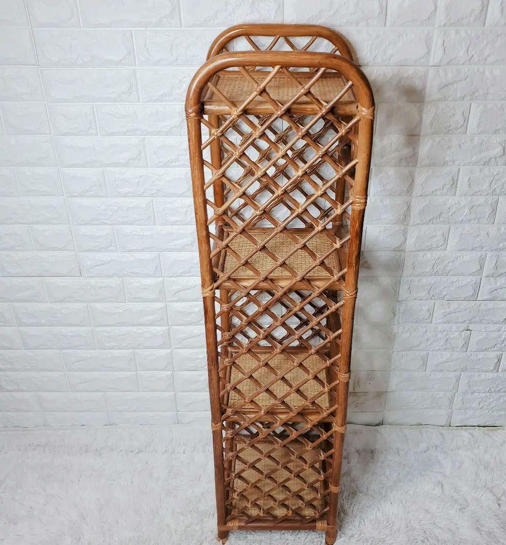 ヴィンテージ　Kazama　籐 ラタン シェルフ シェルフL　4段　自然素材