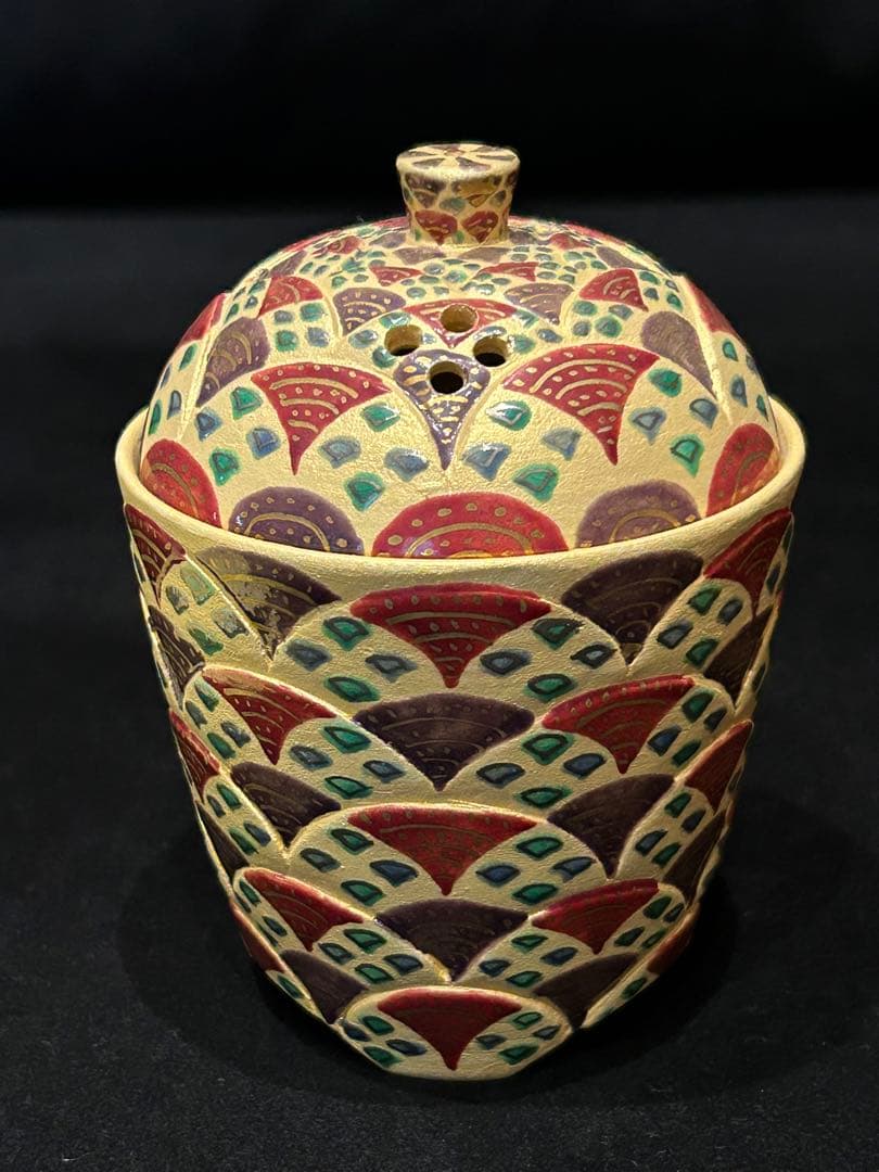 香炉　黄交趾丸紋香爐　洸春窯　京焼　清水焼