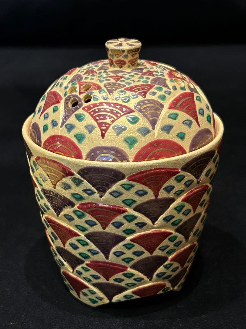 香炉　黄交趾丸紋香爐　洸春窯　京焼　清水焼