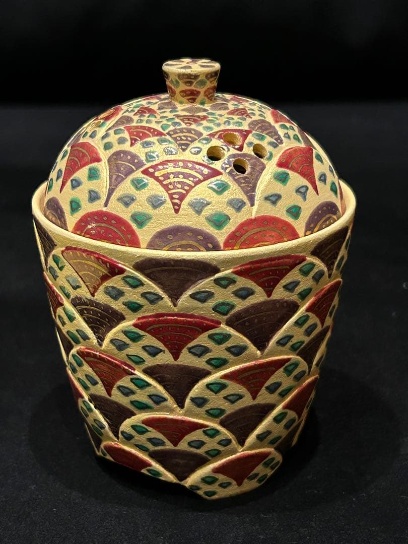 香炉　黄交趾丸紋香爐　洸春窯　京焼　清水焼