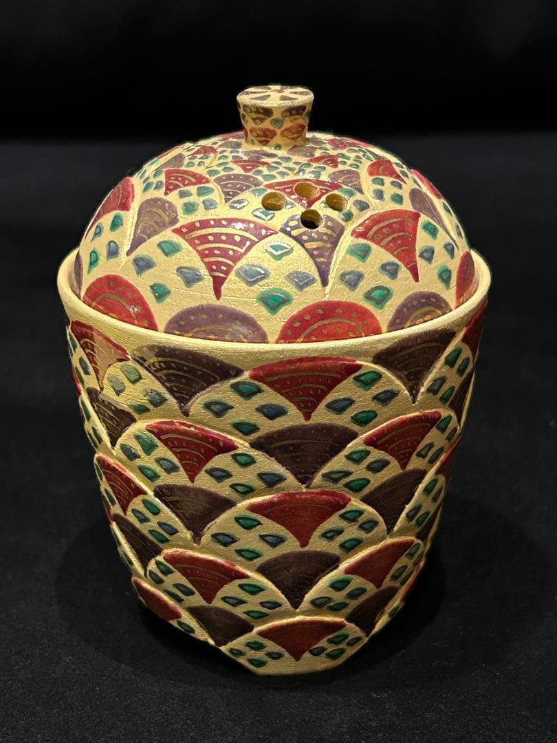 香炉　黄交趾丸紋香爐　洸春窯　京焼　清水焼