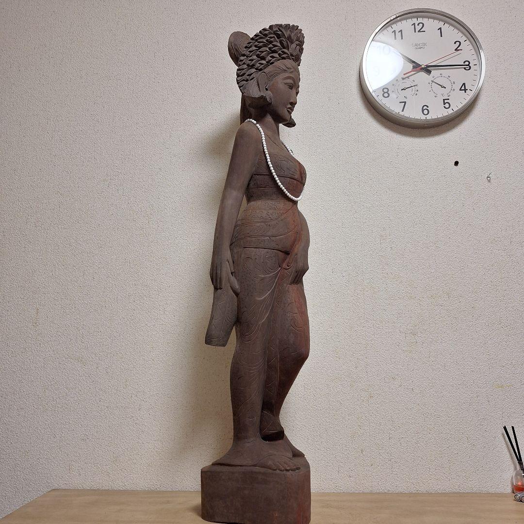 バリ島　木彫り　女性像　彫刻　黒檀　アンティーク　置物