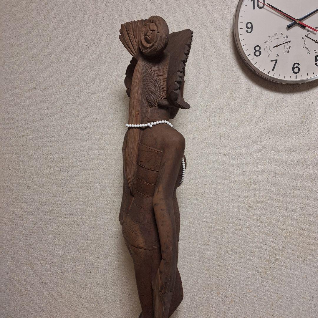 バリ島　木彫り　女性像　彫刻　黒檀　アンティーク　置物