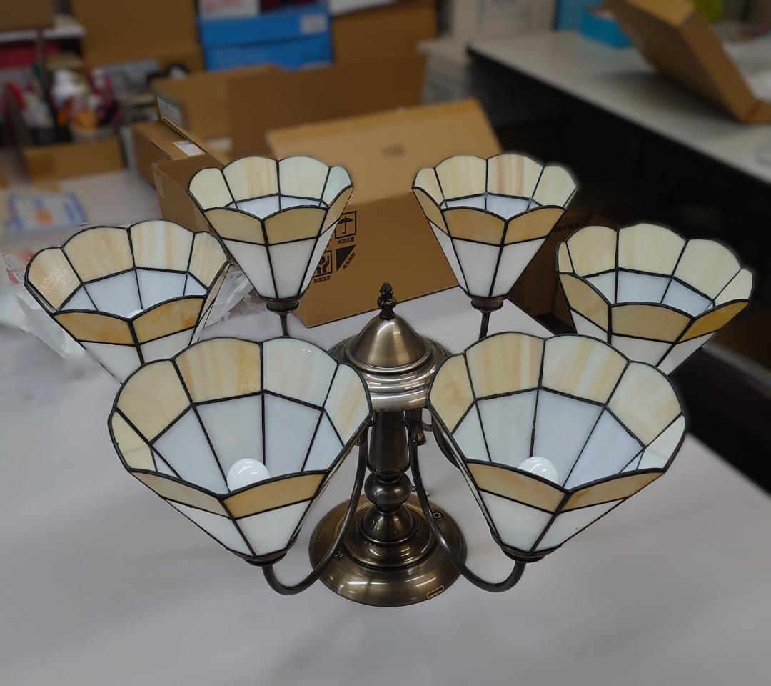 中古　アンティーク　レトロ　シャンデリア　オパールセントガラス　松下電工