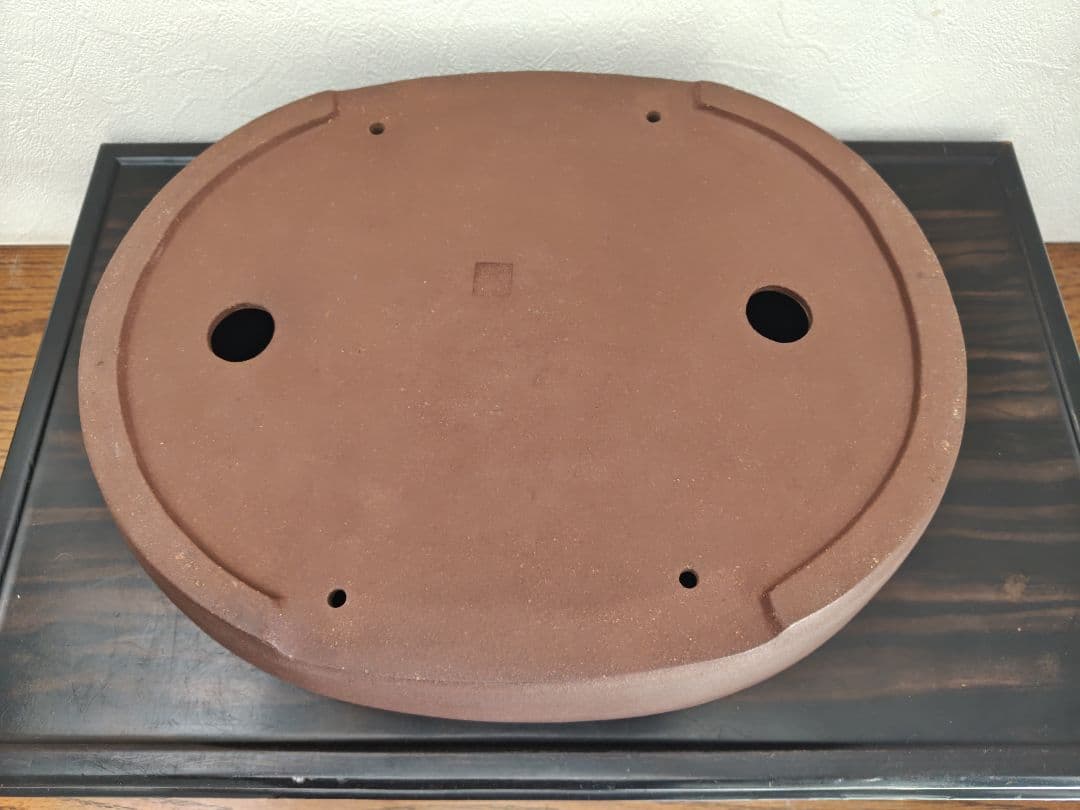 楕円形陶器盆栽鉢 茶色 排水穴付き　中型