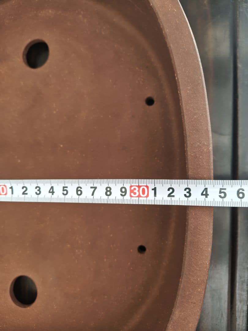 楕円形陶器盆栽鉢 茶色 排水穴付き　中型