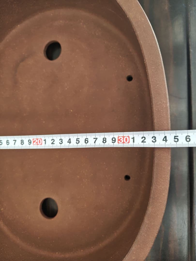 楕円形陶器盆栽鉢 茶色 排水穴付き　中型