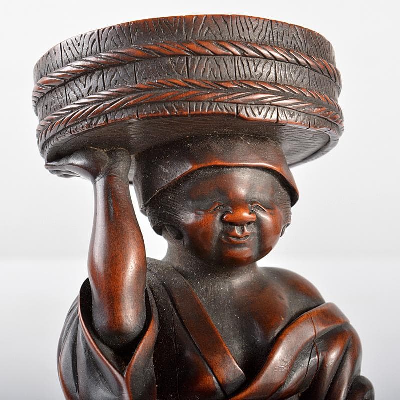 中国　唐木紫壇彫刻　母子像　置物　在銘　V　R5162