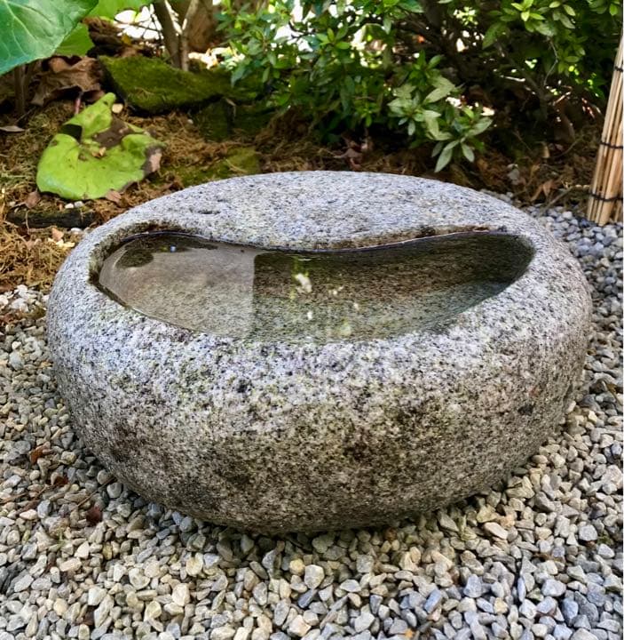 【天然御影石製猫の顔型水鉢・向鉢・蹲・オブジェ】造園水石飾り石バードバス