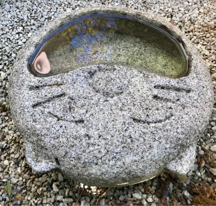 【天然御影石製猫の顔型水鉢・向鉢・蹲・オブジェ】造園水石飾り石バードバス