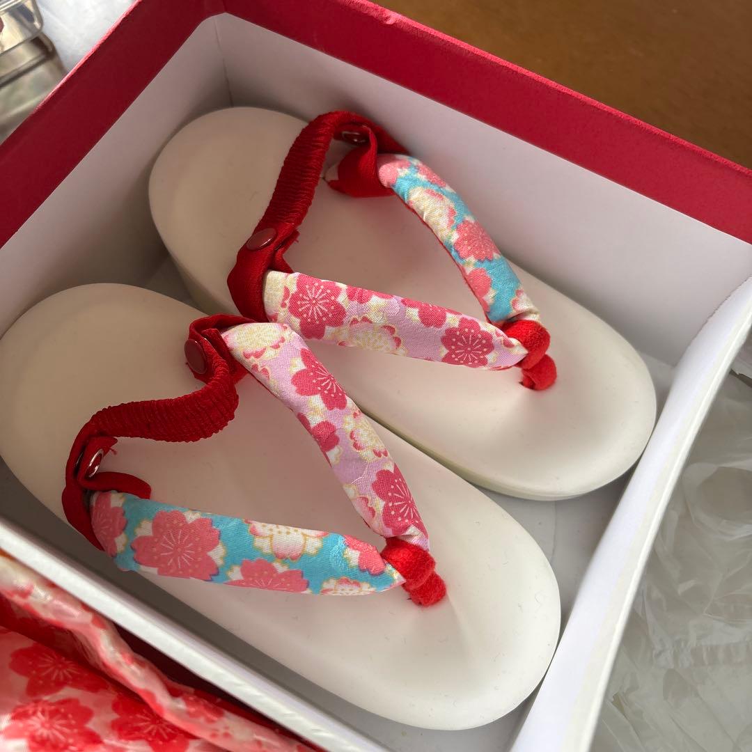 七五三用 赤とピンクの花柄着物セット