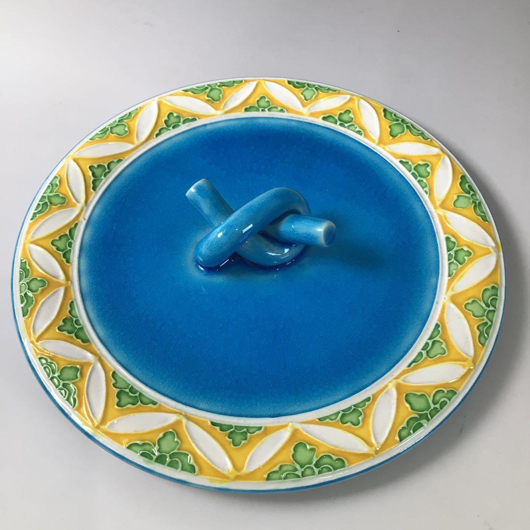 S6 水指 『中村翠嵐造』『浅黄交趾』『間取松竹梅文』 共箱 茶道具