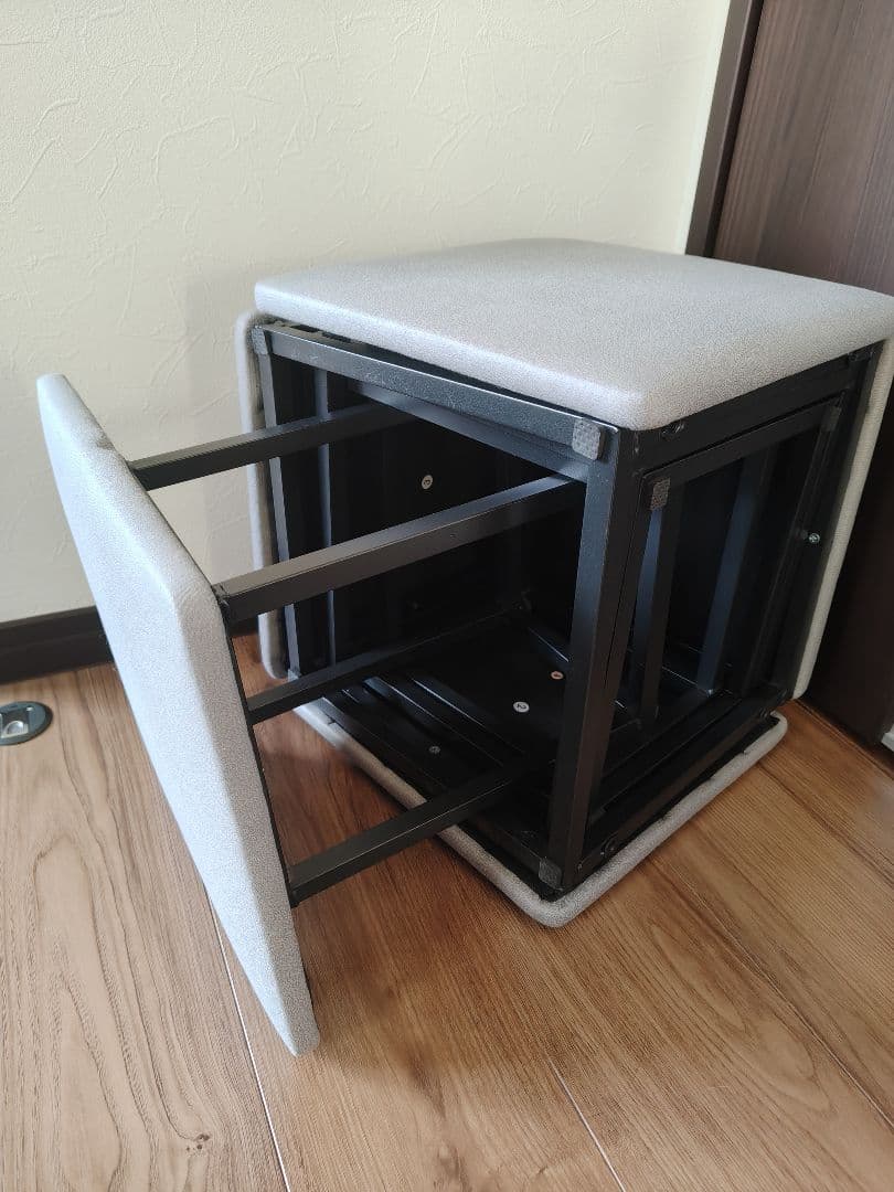 スツール　オットマン　5脚セット　5in1　グレー色　キャスター付