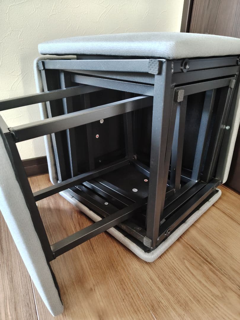 スツール　オットマン　5脚セット　5in1　グレー色　キャスター付