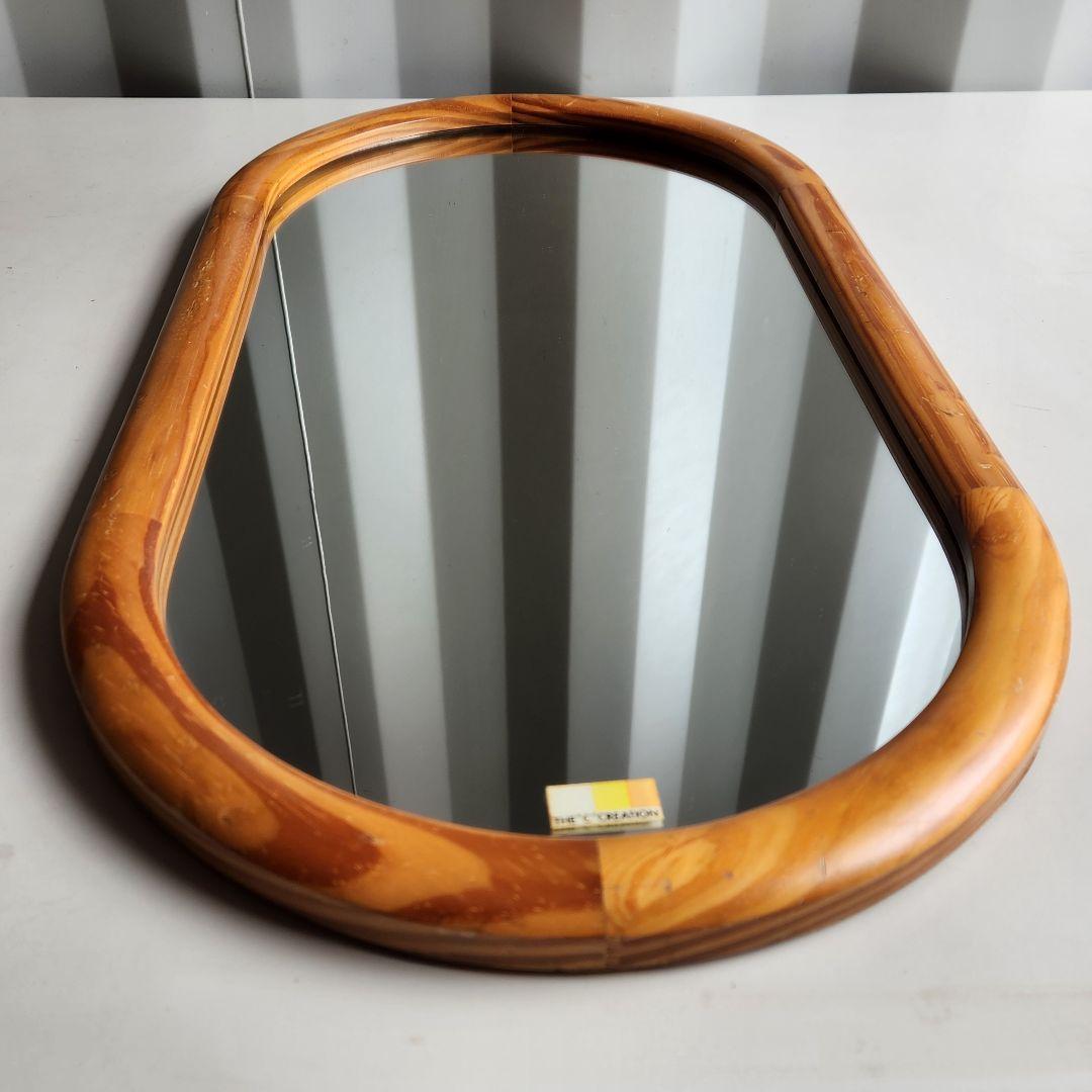希少　ヴィンテージ　木製フレーム　オーバル　ウォールミラー 壁掛け鏡 天然木 鏡
