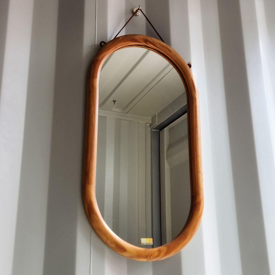 希少　ヴィンテージ　木製フレーム　オーバル　ウォールミラー 壁掛け鏡 天然木 鏡