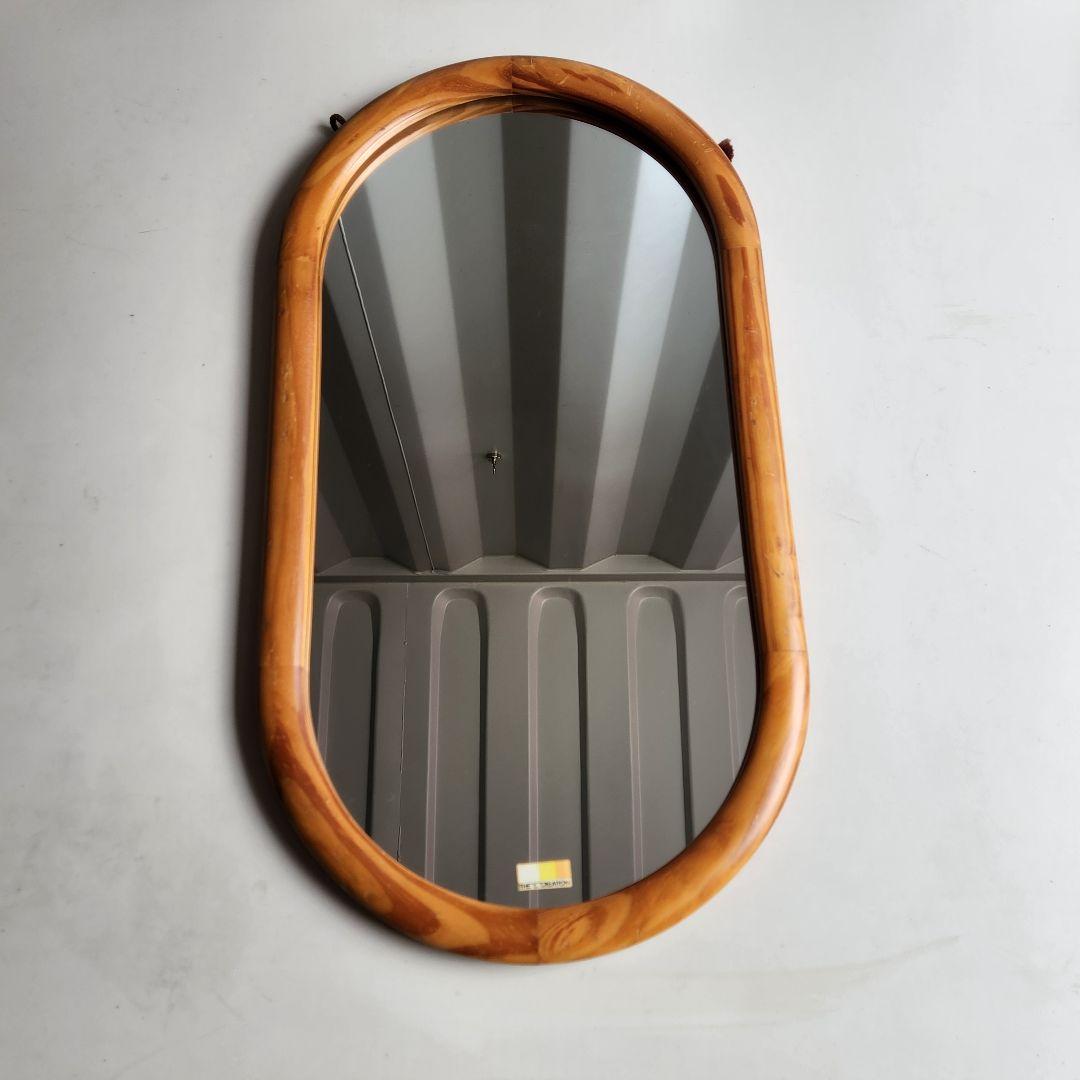 希少　ヴィンテージ　木製フレーム　オーバル　ウォールミラー 壁掛け鏡 天然木 鏡