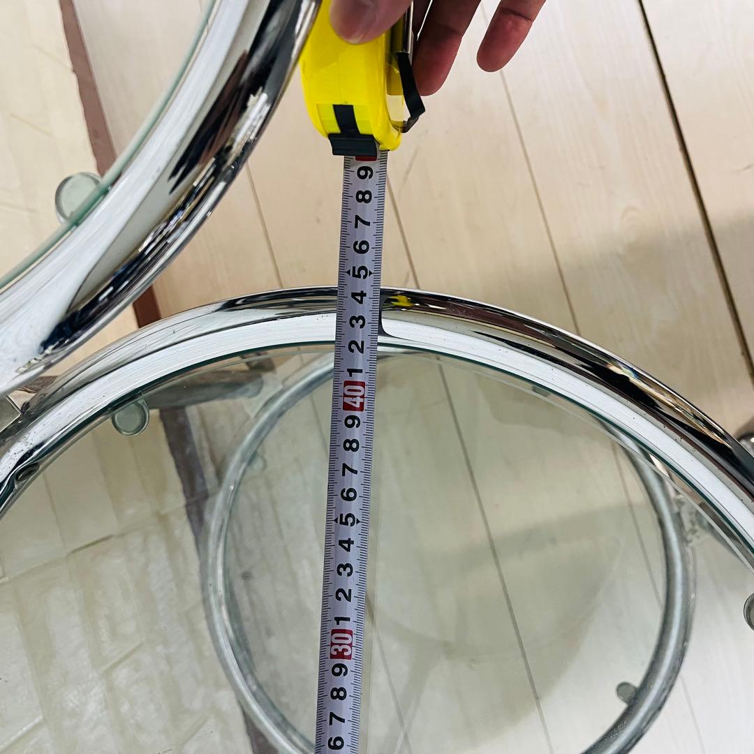 ガラステーブル3段　ミッドセンチュリー　ラウンドテーブル　コーヒーテーブル