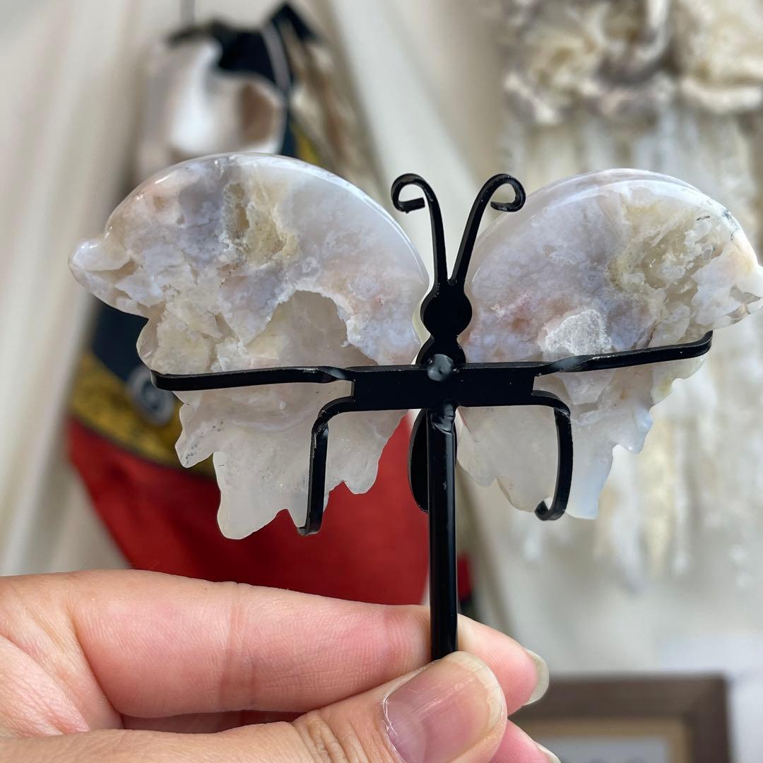 さくら瑪瑙 桜瑪瑙 バタフライ 台座付き-買い得な福袋