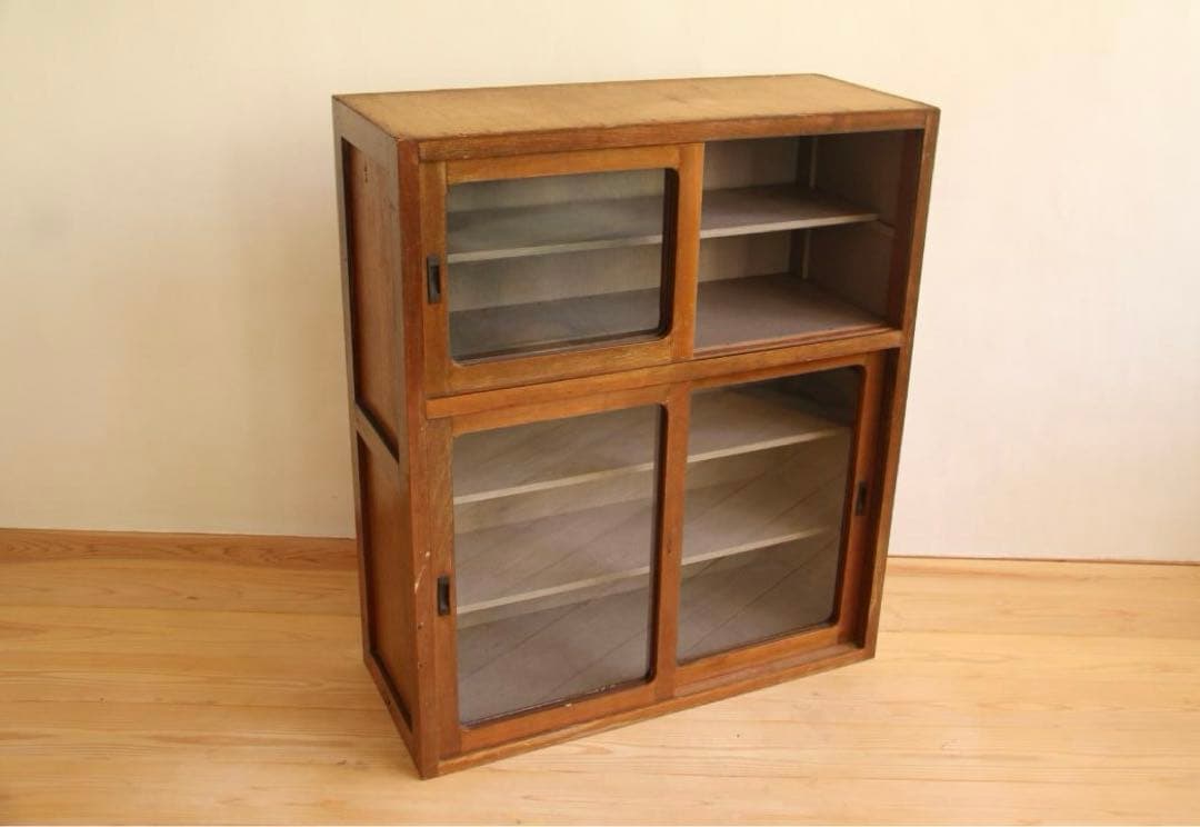 ガラス棚　食器棚　収納棚　本棚　棚　木製　古道具　古家具　ビンテージ　レトロ
