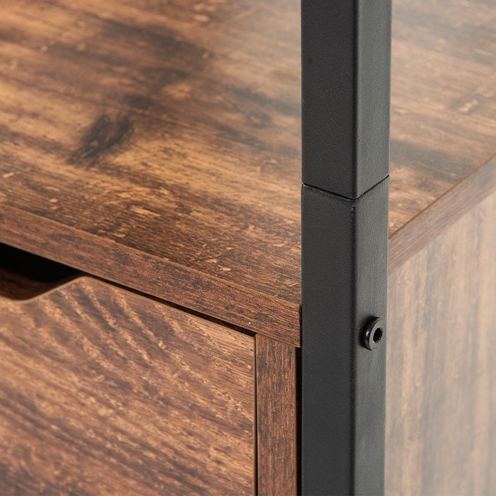 パソコンデスク引き出し付き3段シェルフ付木製 ミシン台書斎机学習机