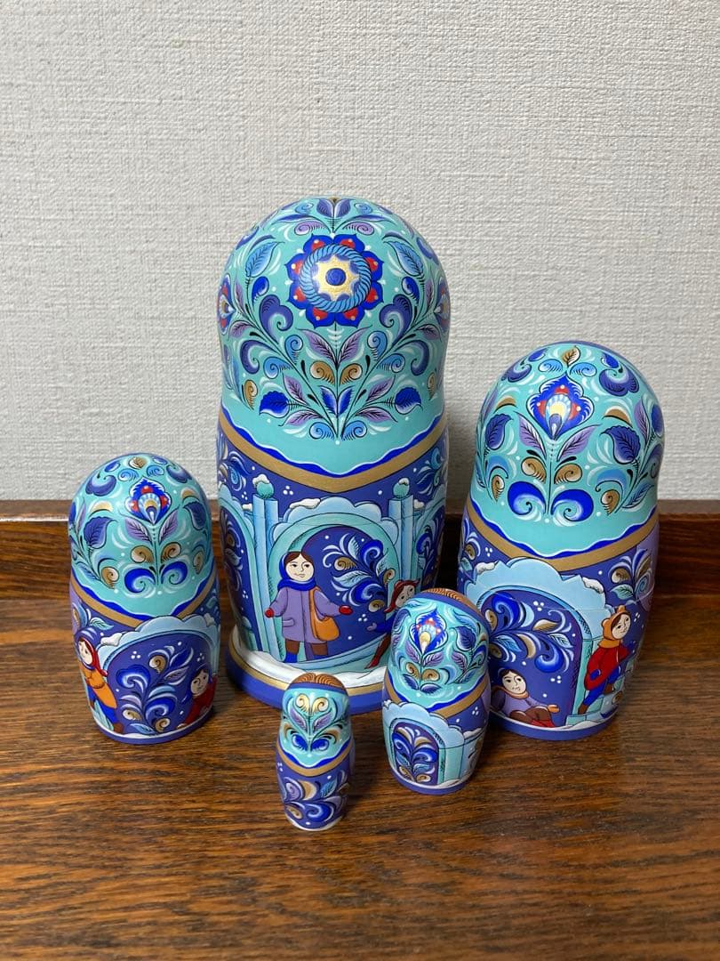 ロシア雑貨☆ウインターマトリョーシカ5P『氷の街 (Ice city)』オリガ作