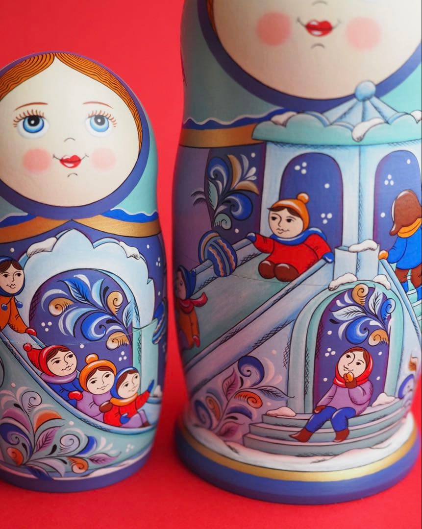 ロシア雑貨☆ウインターマトリョーシカ5P『氷の街 (Ice city)』オリガ作