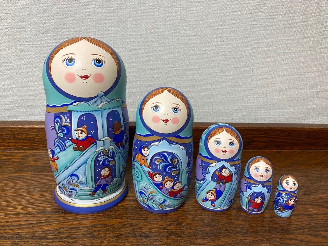 ロシア雑貨☆ウインターマトリョーシカ5P『氷の街 (Ice city)』オリガ作