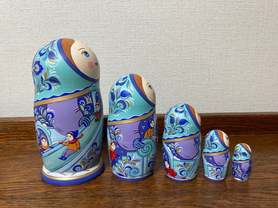ロシア雑貨☆ウインターマトリョーシカ5P『氷の街 (Ice city)』オリガ作