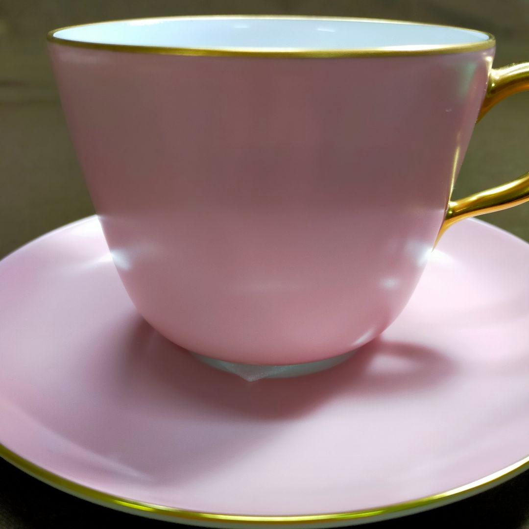 大倉陶園 色蒔き モーニングカップ&ソーサー ペア ピンク・ライト