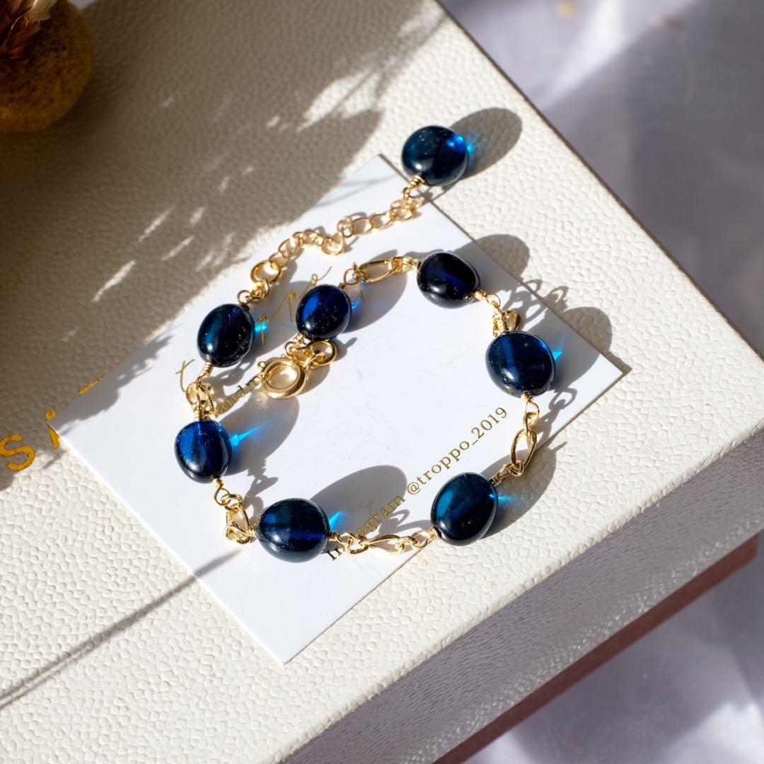 【再販】14kgfサファイアブルーアンバーブレスレット
