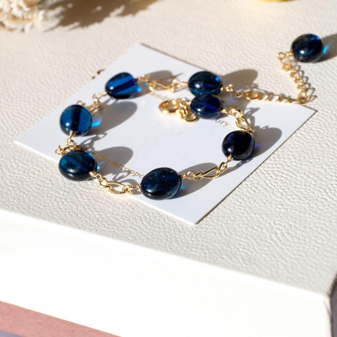 【再販】14kgfサファイアブルーアンバーブレスレット