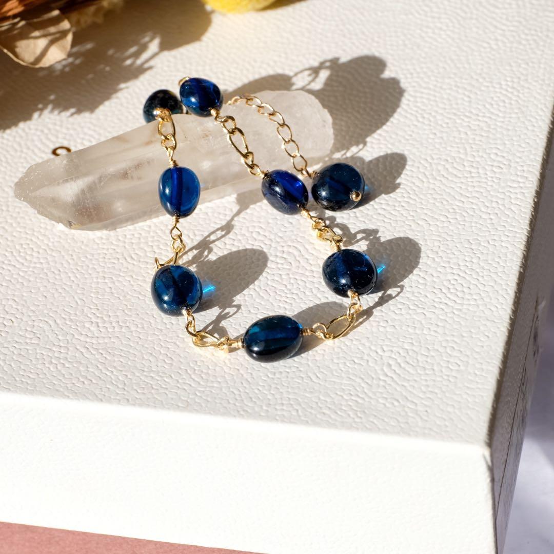 【再販】14kgfサファイアブルーアンバーブレスレット