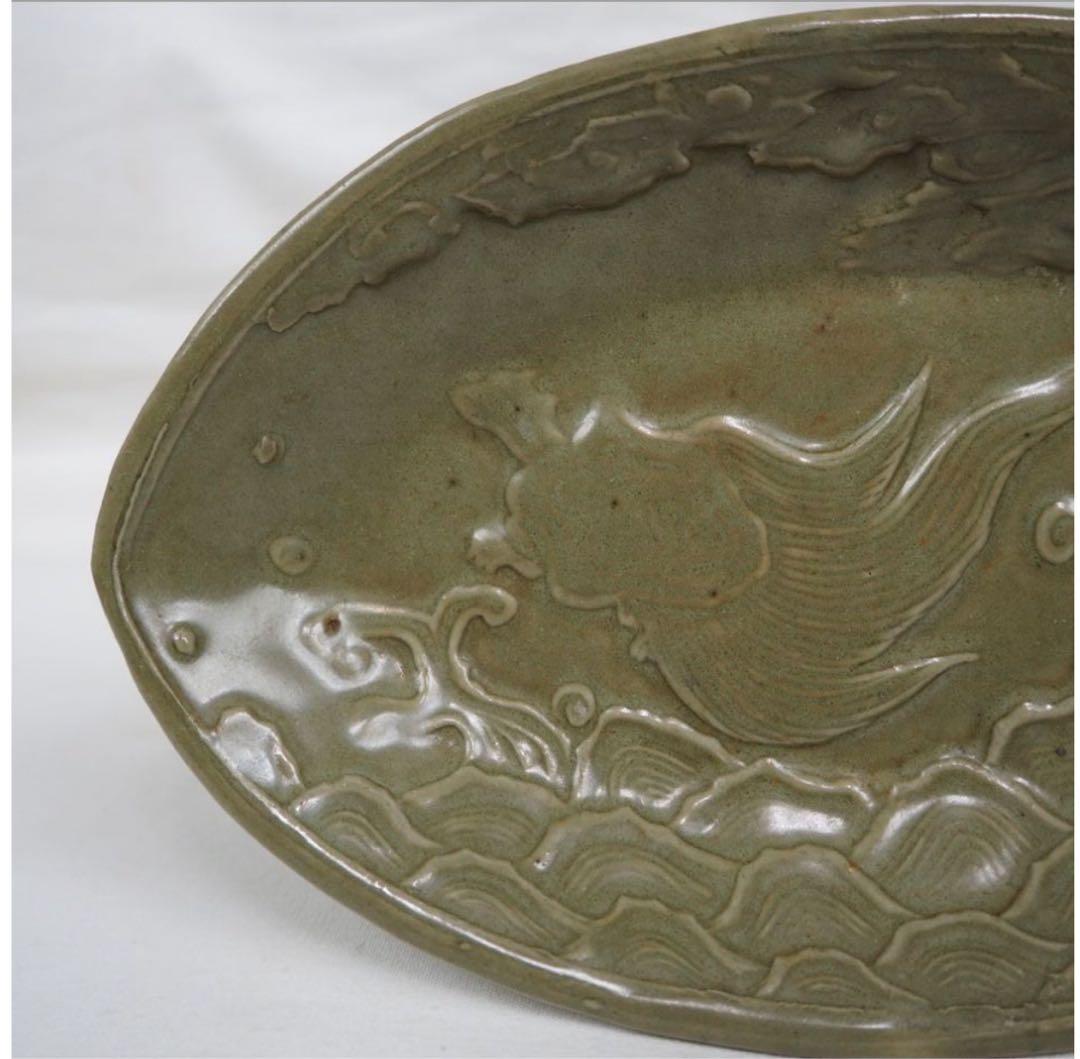 送料無料　【金富士】天龍寺青磁亀文皿　19×11.5ｃｍ　③