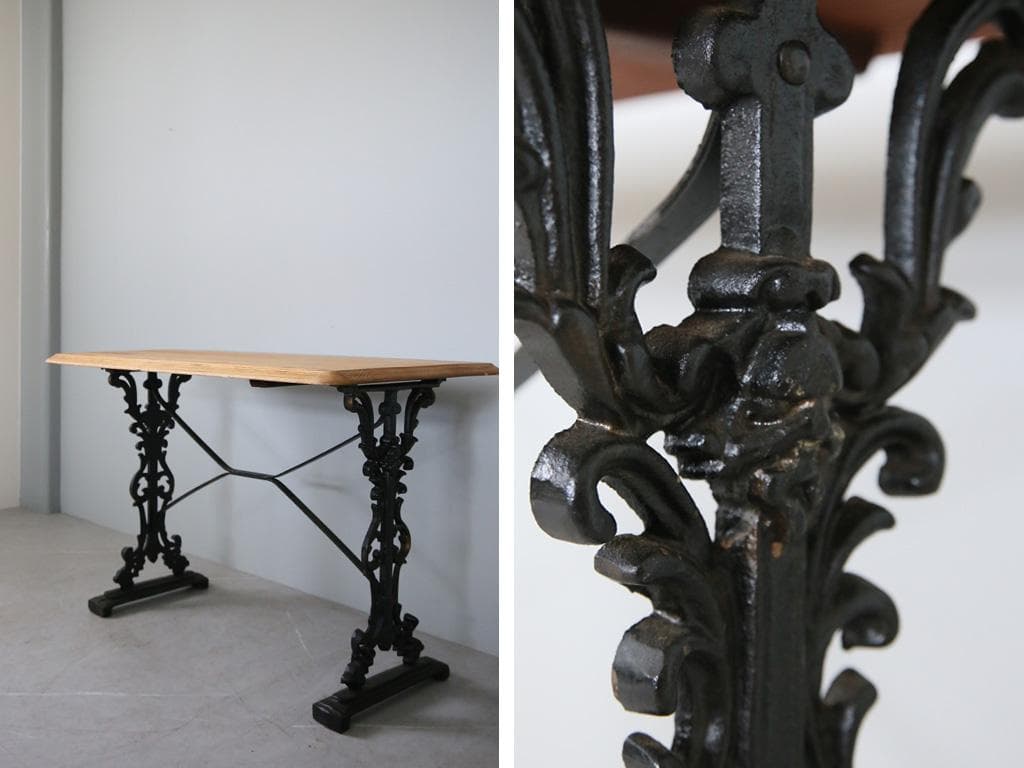 フランスアンティーク鉄脚カフェテーブル/ビストロ机/ダイニング飾り棚(85-44