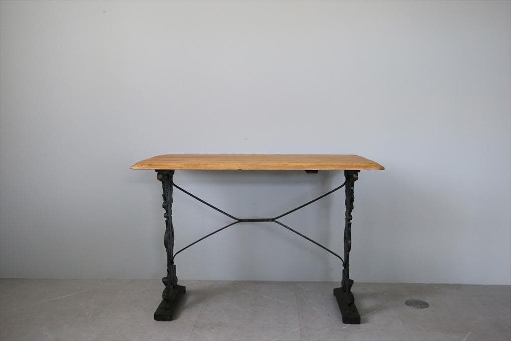 フランスアンティーク鉄脚カフェテーブル/ビストロ机/ダイニング飾り棚(85-44