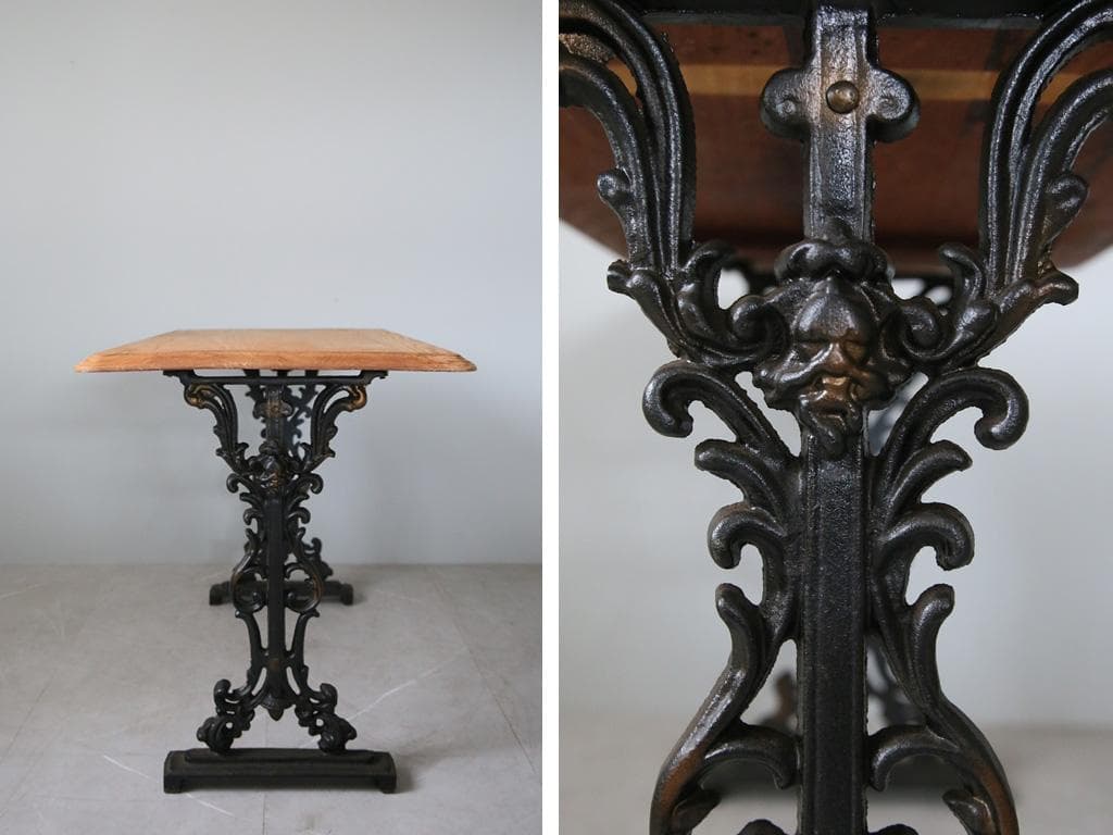 フランスアンティーク鉄脚カフェテーブル/ビストロ机/ダイニング飾り棚(85-44