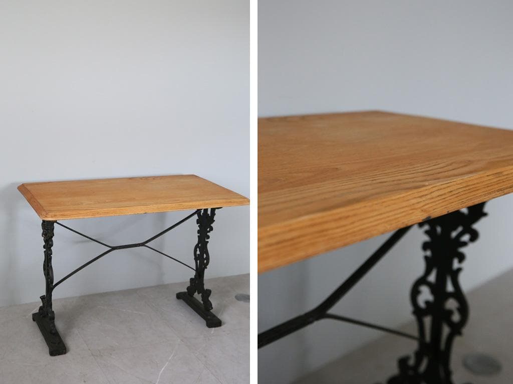 フランスアンティーク鉄脚カフェテーブル/ビストロ机/ダイニング飾り棚(85-44