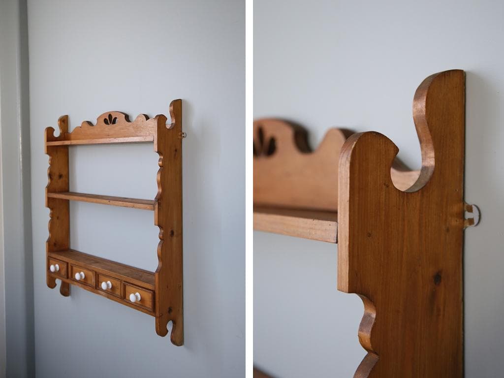 イギリスアンティーク木製ウォールシェルフ/壁掛けラック/飾り棚(91-214)