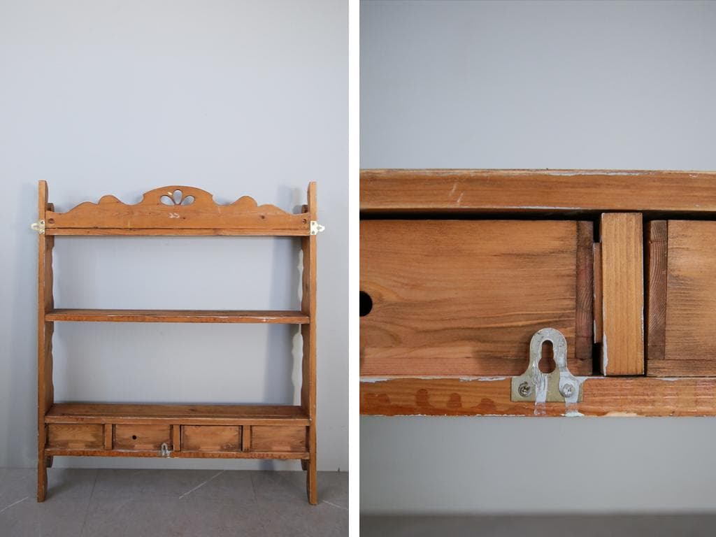 イギリスアンティーク木製ウォールシェルフ/壁掛けラック/飾り棚(91-214)