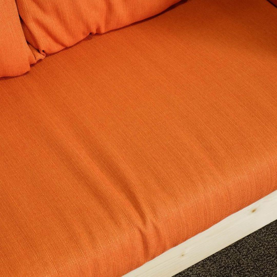 E 新品 北欧 パイン材 ソファベッド オレンジ セミシングル すのこベッド