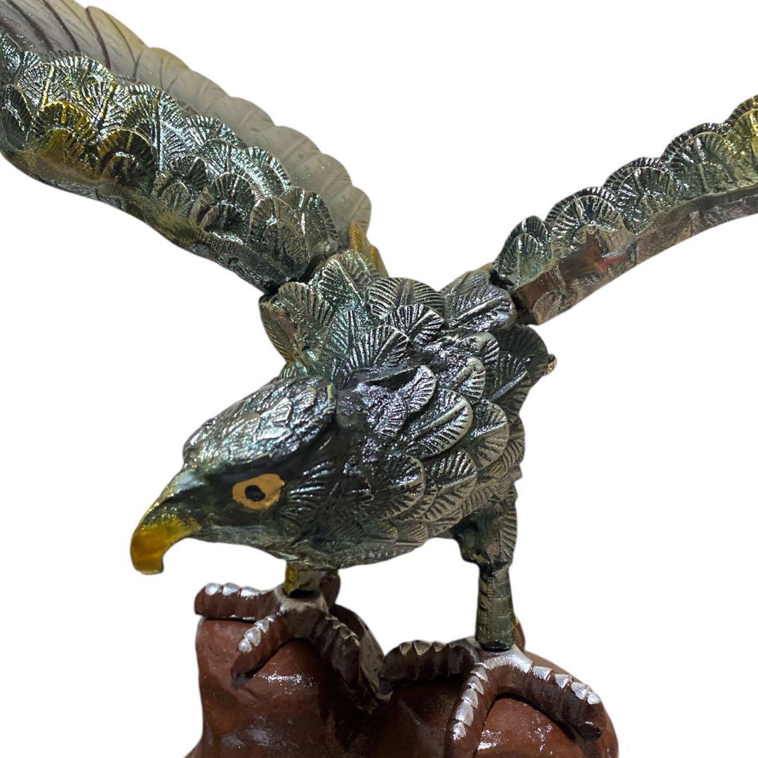 高級床置 夫婦鷹 箱付き アンティーク 床の間 鉄製 金属工芸 高さ50cm超え