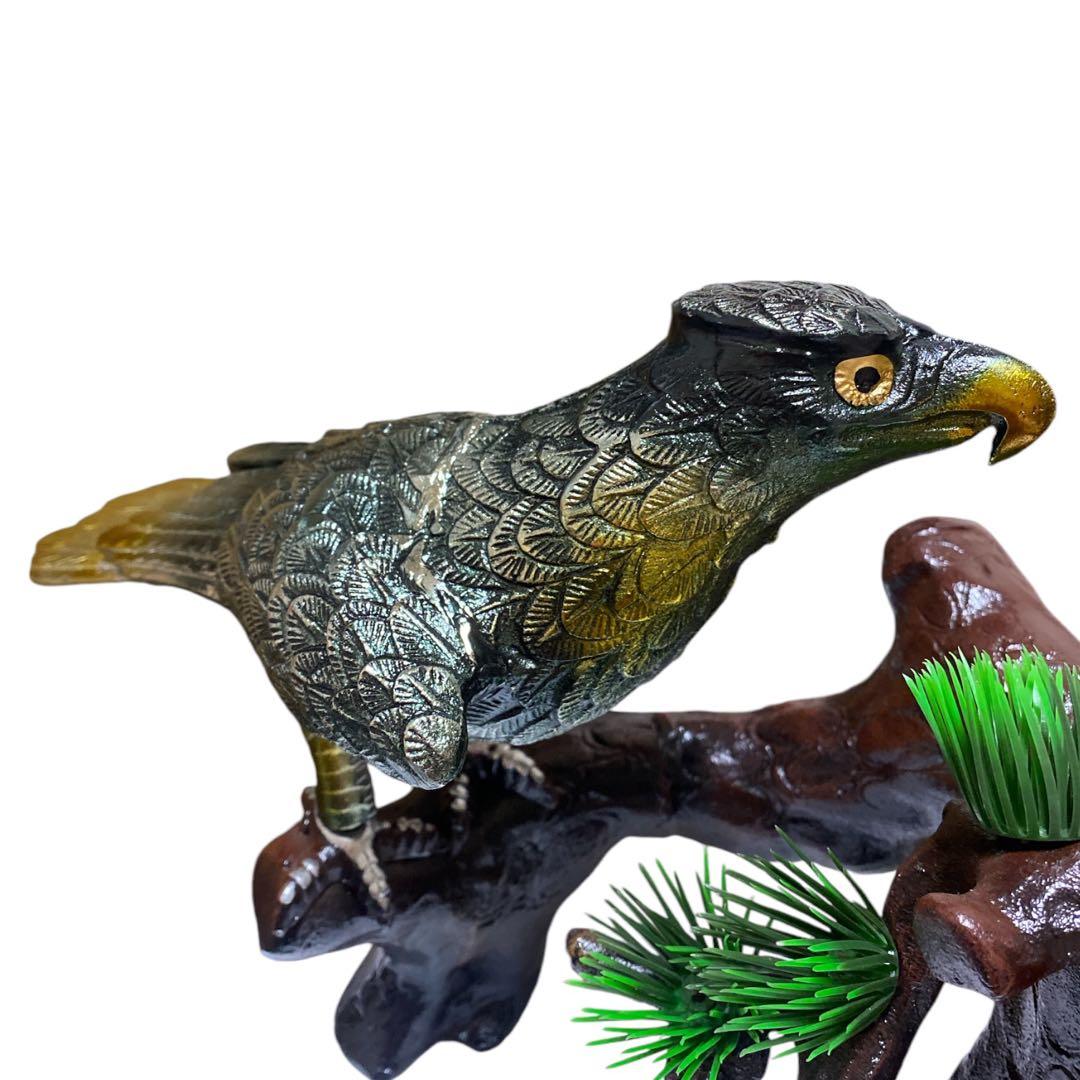 高級床置 夫婦鷹 箱付き アンティーク 床の間 鉄製 金属工芸 高さ50cm超え