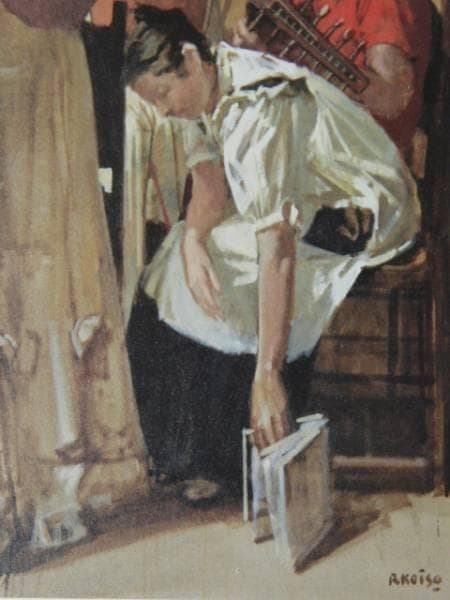 小磯良平、【集い】、希少な大判額装用画集より、美品、新品額装付