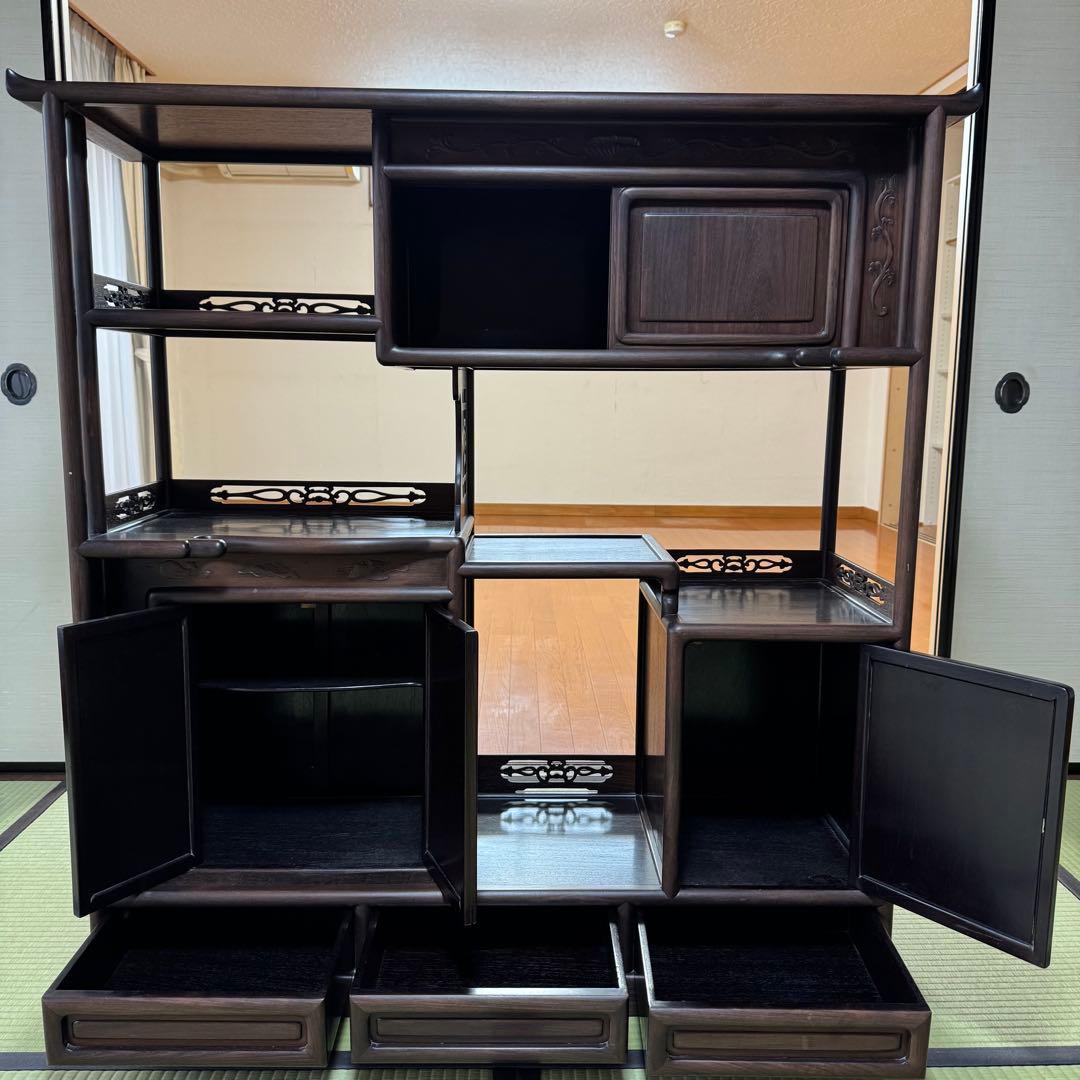 【美品】唐木 棚　無垢 茶棚 高さ違い棚 茶箪笥 レトロ　送料込