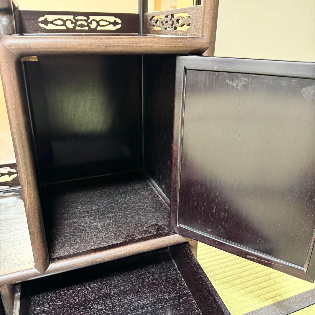 【美品】唐木 棚　無垢 茶棚 高さ違い棚 茶箪笥 レトロ　送料込