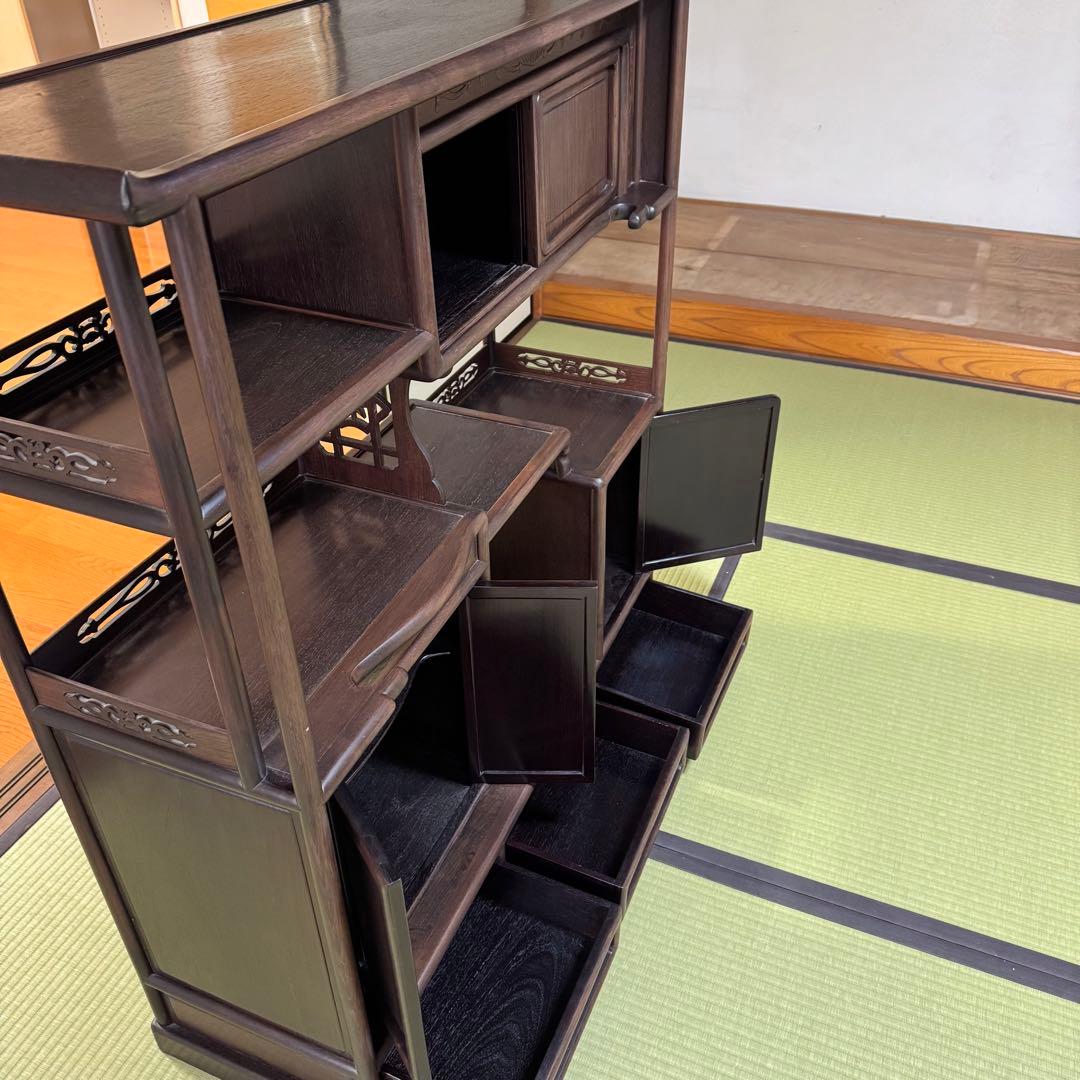 【美品】唐木 棚　無垢 茶棚 高さ違い棚 茶箪笥 レトロ　送料込