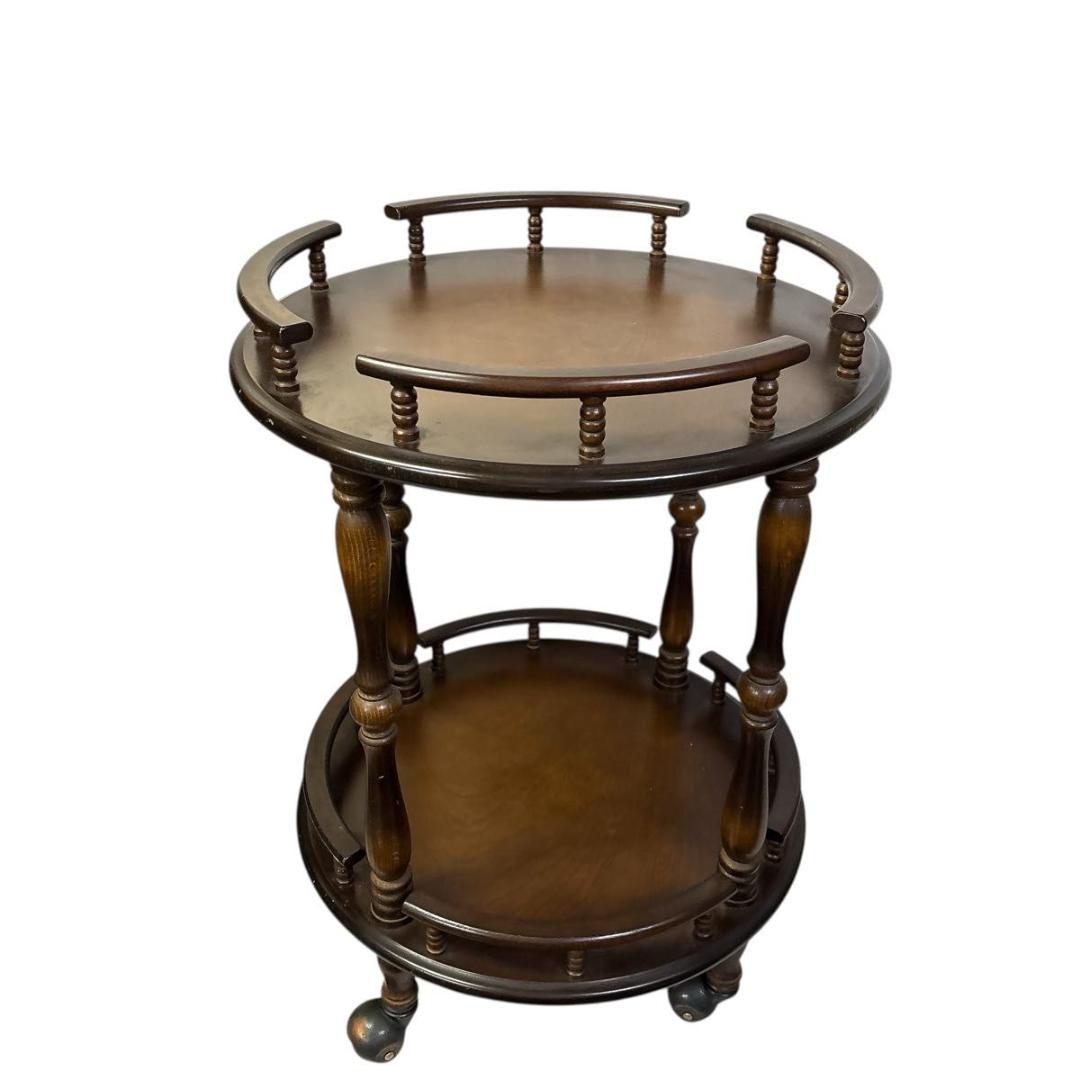 アンティーク 飛騨産業 キツツキマーク 木製ワゴン 2段 円形