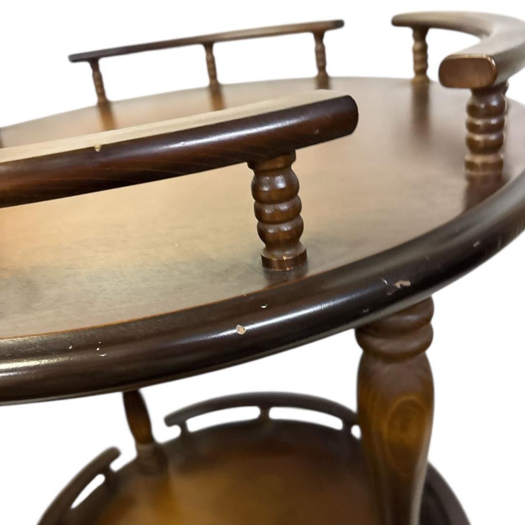 アンティーク 飛騨産業 キツツキマーク 木製ワゴン 2段 円形